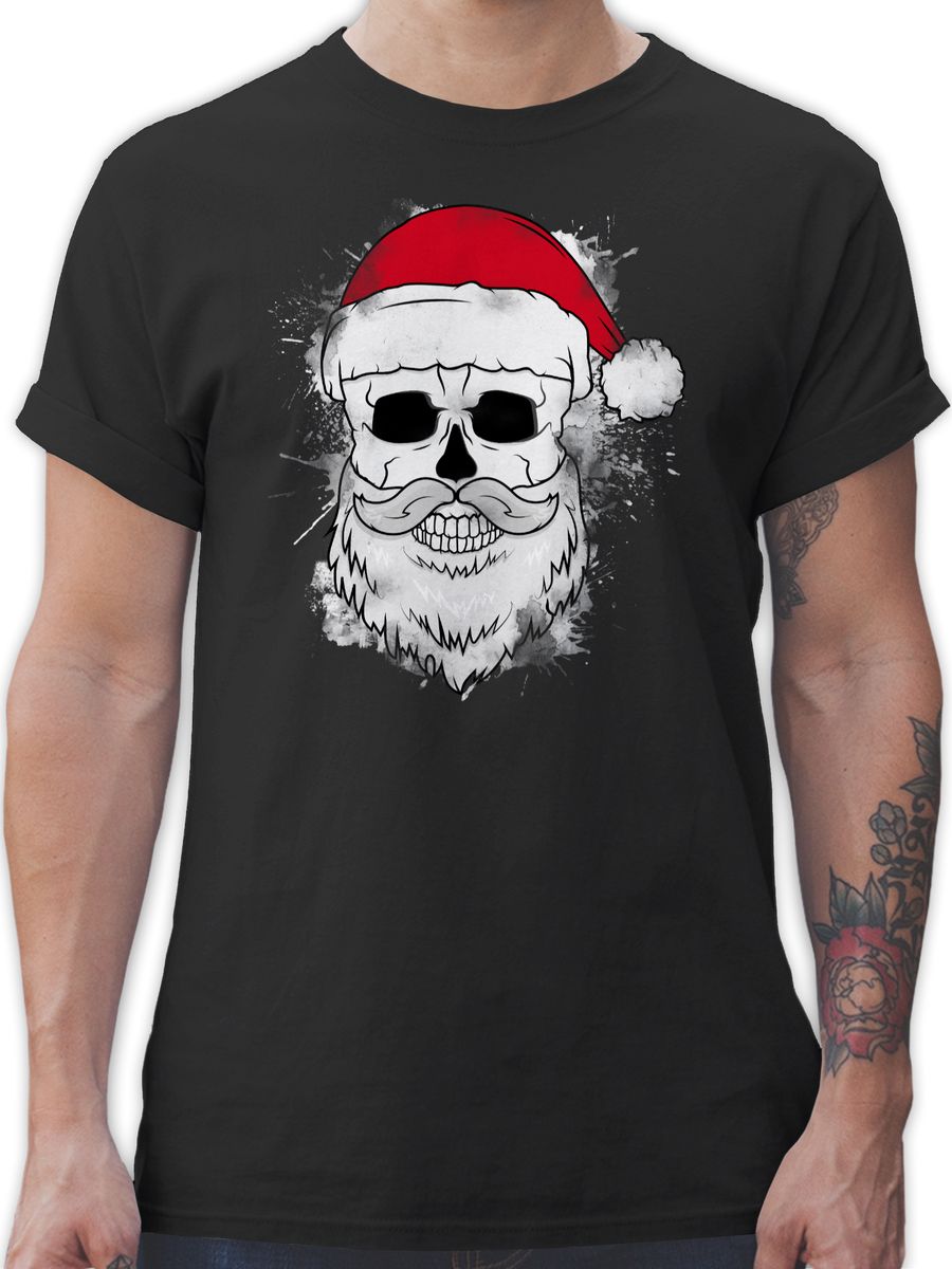 Totenkopf mit Weihnachtsmütze und Bart