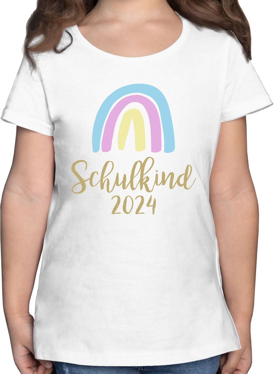 Schulkind 2024 Regenbogen Pastell / Gold