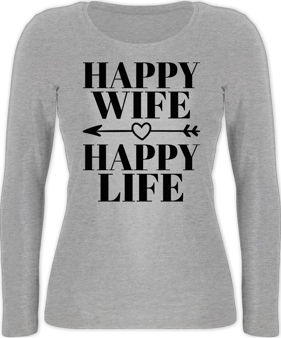 Happy Wife Happy Life mit Pfeil - schwarz